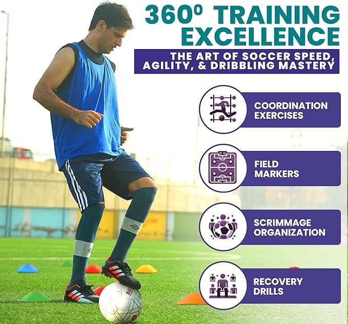 Soccer Cones 100/50/25 Pack with Carry Bag & Holder Five Colors | Agility Disc Cones Set for