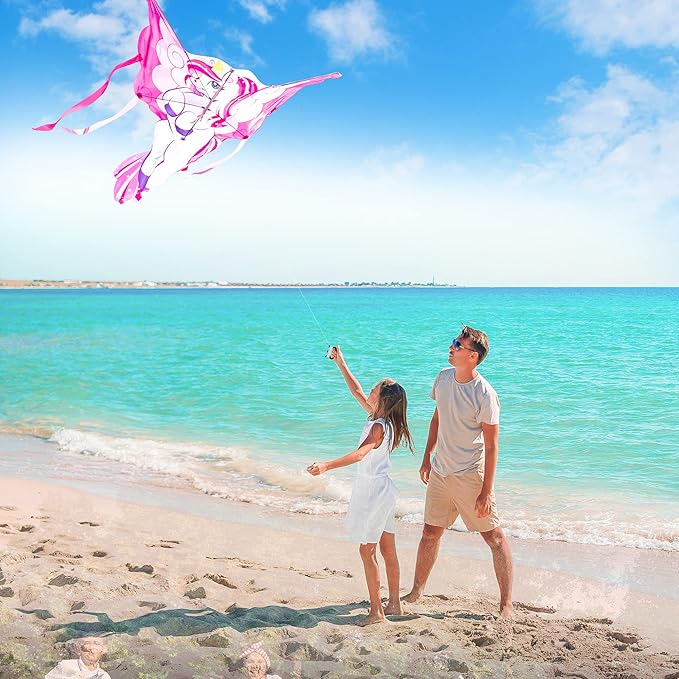 JOYIN 43.3'' Giant Unicorn Kite Easy to Fly for Kids and Adults with 262.5 ft String, Large Beach