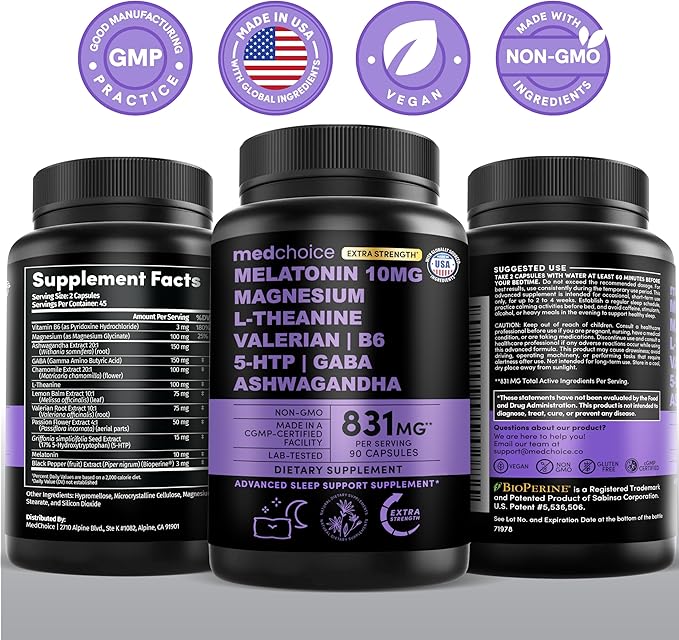 12-in-1 Melatonin Sleep Capsules - 10mg Melatonin Extra Strength with Magnesium and Balanced Blend