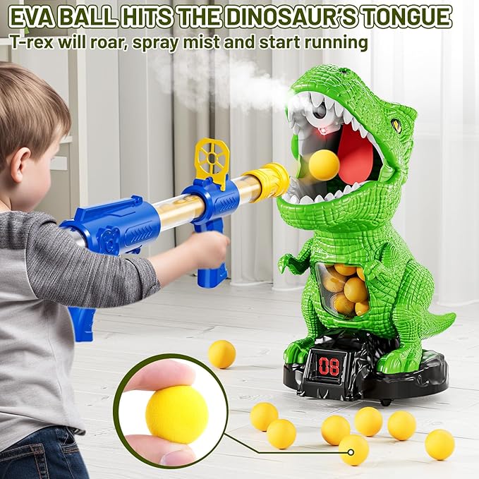 Moveable Dinosaur Shooting Toys for Kids 3-8 Years, Movable Shooting Target Toy with Air Pump Guns