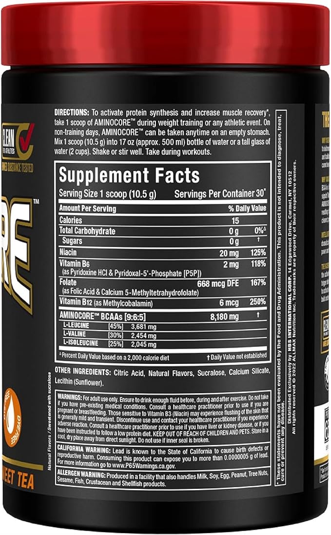 ALLMAX Nutrition AMINOCORE BCAA Powder, 8.18 Grams of Amino Acids, Intra and Post Workout Recovery