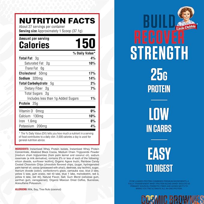 RYSE Loaded Protein Powder - Little Debbie Cosmic Brownie - 25g Whey Protein Isolate & Concentrate