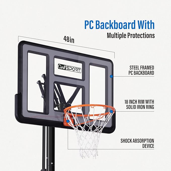 Portable Basketball Hoop Outdoor, 4.8-10FT Height Adjustable Basketball Hoop Goal System with 44/48