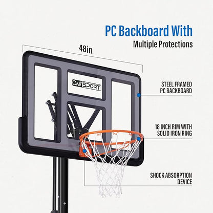 Portable Basketball Hoop Outdoor, 4.8-10FT Height Adjustable Basketball Hoop Goal System with 44/48