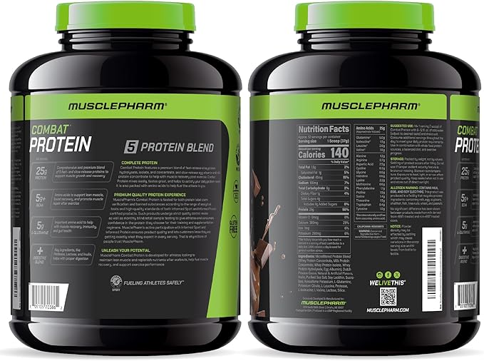 MusclePharm Combat Protein Powder, Chocolate Milk Flavor, Fuels Muscles for Productive Workouts, 5