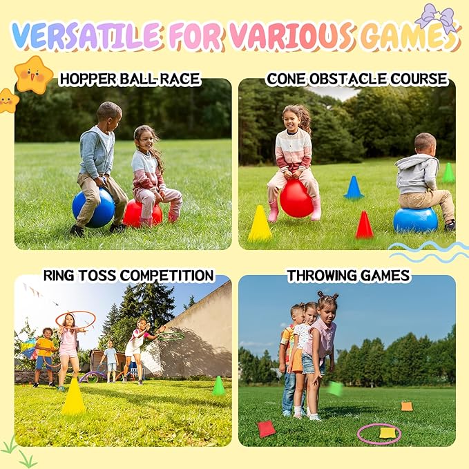 35PCS 4 in 1 Carnival Outdoor Games Combo Set for Kids, Soft Plastic Cones Bean Bags Ring Toss