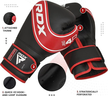 RDX Kids Boxing Gloves, 6oz 4oz Junior Training Mitts, Maya Hide Leather Ventilated Palm, Muay Thai