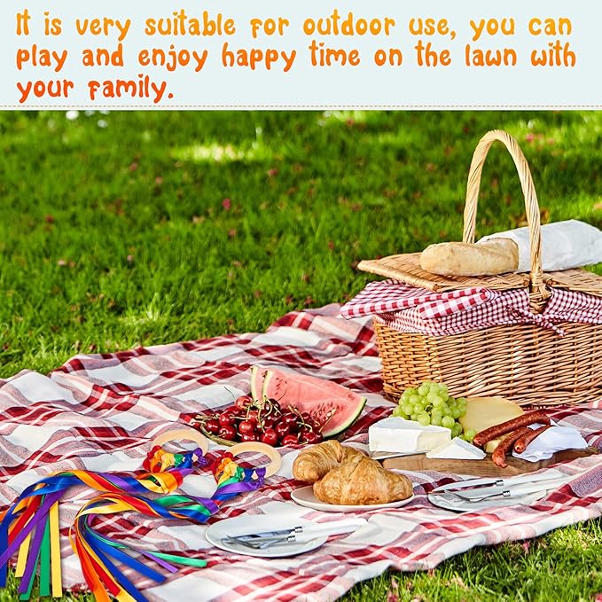 12 Pcs Rainbow Ribbon Wooden Waldorf Toys Creative Waldorf Hand Kite Set Streamers with Wood Ring