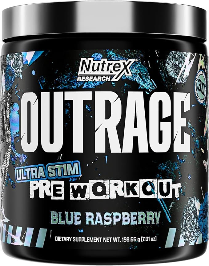 Outrage Ultra HIGH STIM Pre-Workout Powder for Men | 400mg Caffeine, L-Citrulline, Beta-Alanine