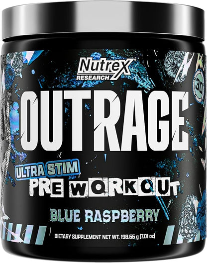 Outrage Ultra HIGH STIM Pre-Workout Powder for Men | 400mg Caffeine, L-Citrulline, Beta-Alanine