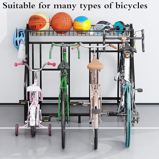 Bike Rack Storage Stand Organizer Floor Holds 4 Bicycle Parking Freestanding Adjustable Garage