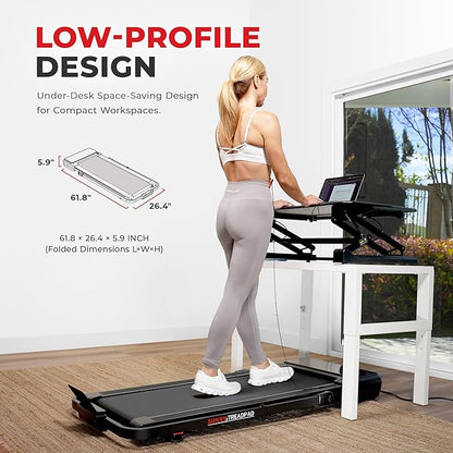 Sunny Health & Fitness Sleek Compact Smart Treadpad Treadmill with 6-Level Auto Incline, Remote