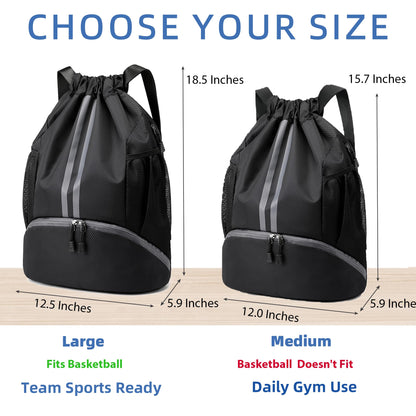 JELUTAR Drawstring Backpack Gym Bag with Shoes Compartment, Black