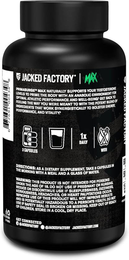 Jacked Factory Primasurge Max Testosterone Booster for Men - Natural Testosterone Supplement with
