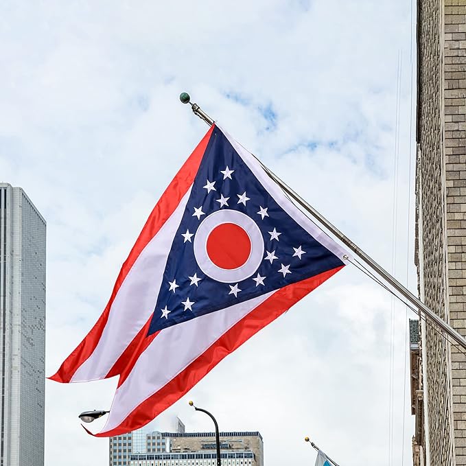 Ohio State Flag 3x5 Ft, Deluxe Embroidered Premium Polyester Durable OH Outside Flag