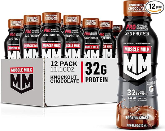 Muscle Milk Pro Advanced Nutrition Protein Shake, Knockout Chocolate, 11.16 Fl Oz (Pack of 12), 32g