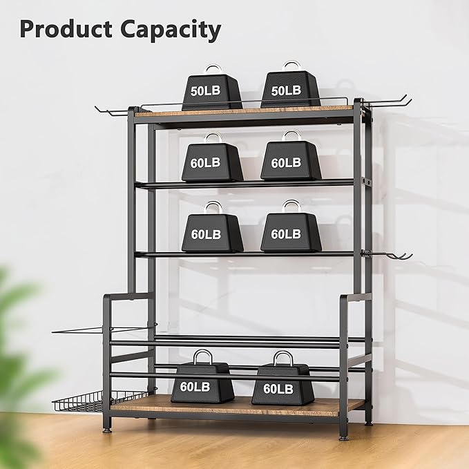 Gym Home Equipment Weight Rack – 3‑Tier Workout Storage Stand for Dumbbells & Kettlebells, Medicine
