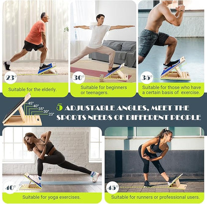 Slant Board for Calf Stretching, Adjustable Portable Wooden Incline Board for Calf Stretcher with