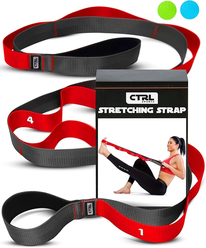 Stretching Strap with Loops - Non Elastic Stretch Band for Physical Therapy, Yoga Strap for