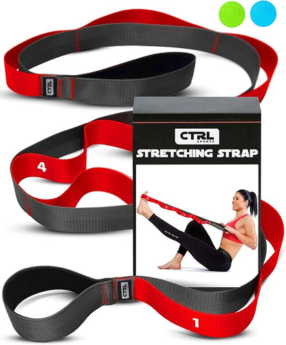 Stretching Strap with Loops - Non Elastic Stretch Band for Physical Therapy, Yoga Strap for