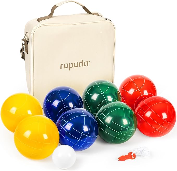 ropoda 107mm Bocce Ball Set Regulation Size and Weight with 8 Resin Bocce Balls, Resin Bocci Balls