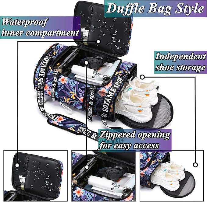 Gym Duffle Bag Backpack with Shoe Compartment,4 ways Travel Backpack for Women and