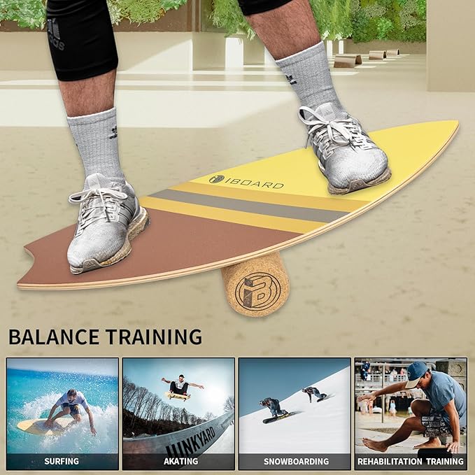 Premium Balance Board Trainer With Rollers - 10 Layer Wooden Exercise Non-slip Surface Fish Tail