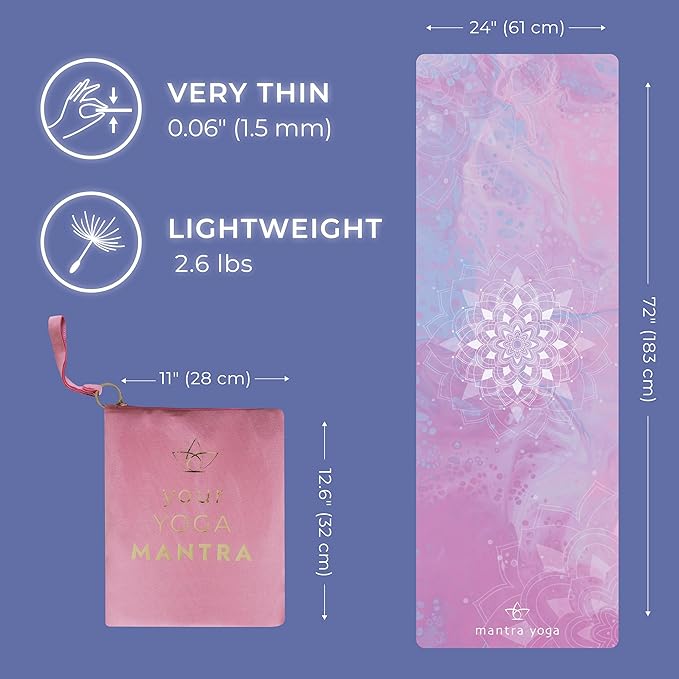 Mantra Yoga Travel PRO 1.5mm - Foldable Fitness & Exercise Mat with Bag | Lightweight, Compact &