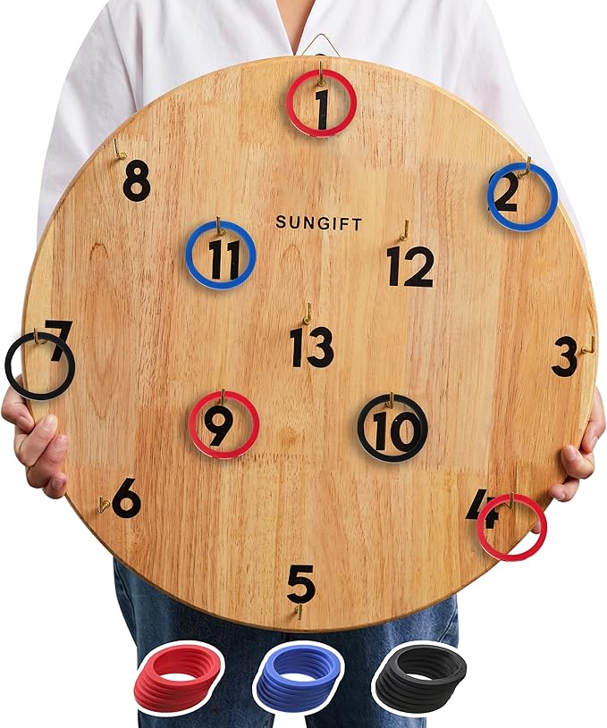 SUNGIFT Hook Ring Toss Game for Adults & Kids - Yard Hooky Ring Tossing Games - Hookie Wall Game