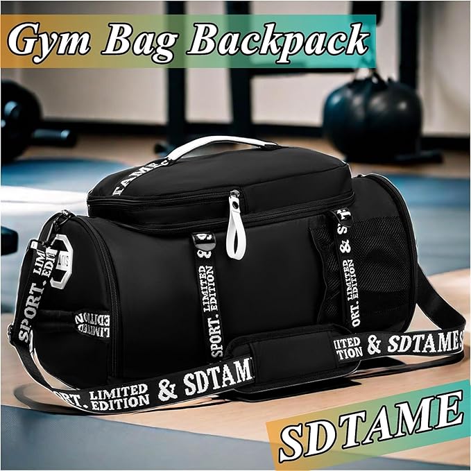 Gym Duffle Bag Backpack with Shoe Compartment,4 ways Travel Backpack for Women and
