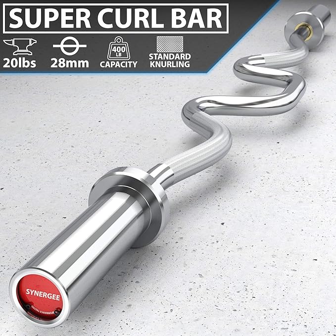 Synergee Commercial Super EZ Curl Olympic Bar Chrome, Black Phosphate and Red with Powder Coated