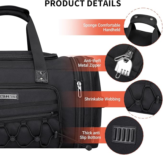 WITZMAN Duffle Bag for Men Nylon Large Gym Weekender Bag with Shoe Compartment Expandable Carry on