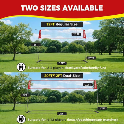 BAGAIL Volleyball Net, 12ft/20ft Portable Volleyball Net for Backyard - Adjustable Height