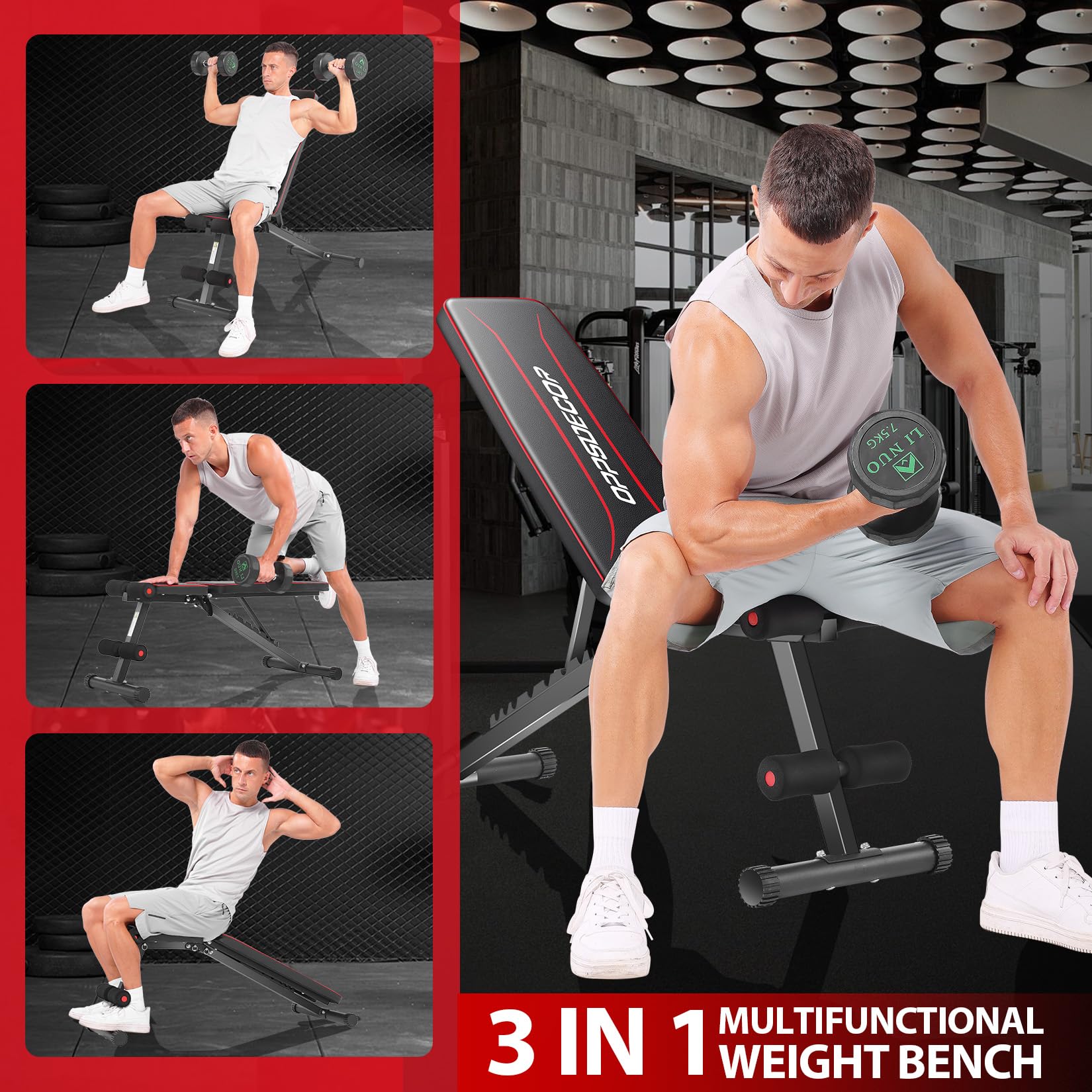 OPPSDECOR Weight Bench for Home Gym, ASTM-Certified 660LBS Fast Foldable Workout Bench for Home