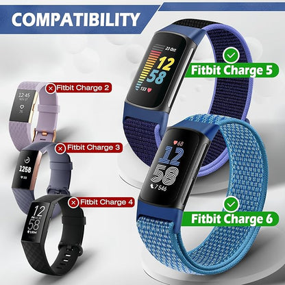Sport Loop Nylon Watch Bands Compatible with Fitbit Charge 6/5, Adjustable Breathable Replacement