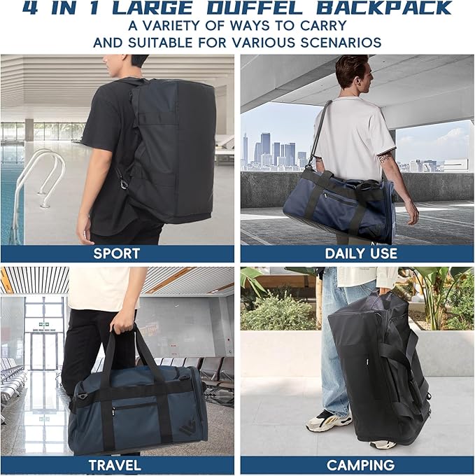 Duffle Backpack Heavy Duty Gym Bag for Men, 50L Convertible Travel Duffel Water Resistant Large
