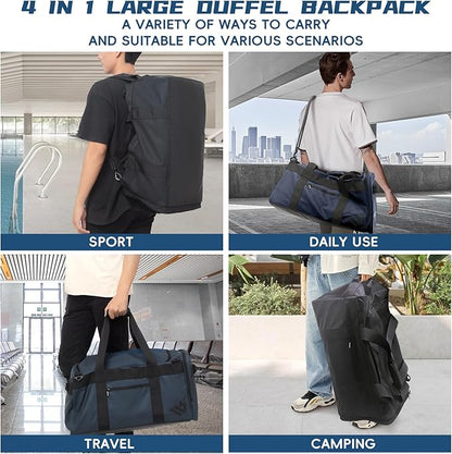 Duffle Backpack Heavy Duty Gym Bag for Men, 50L Convertible Travel Duffel Water Resistant Large