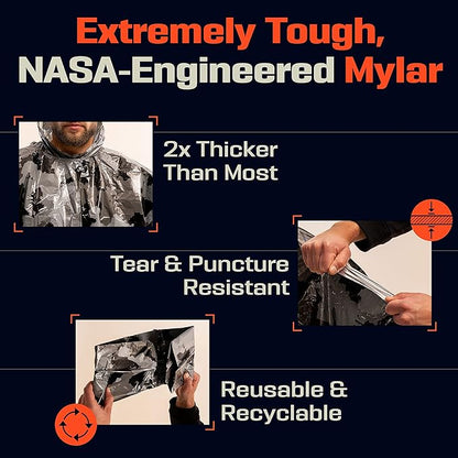 PREPARED4X Emergency Poncho and Mylar Blanket Liner - Waterproof, Wind-Resistant Outdoor Rain