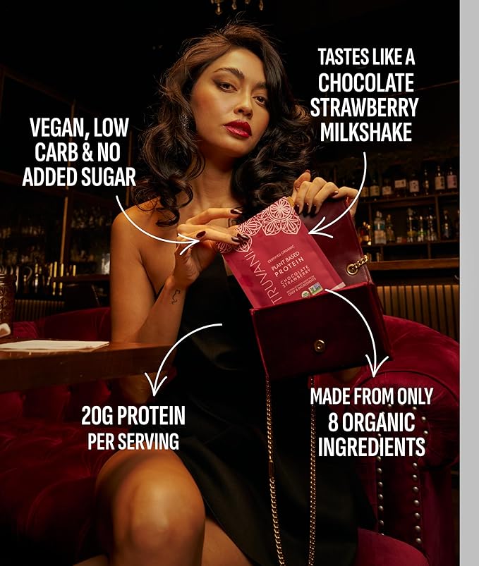 Truvani Vegan Pea Protein Powder | Chocolate Strawberry | 20g Organic Plant Based Protein | 20