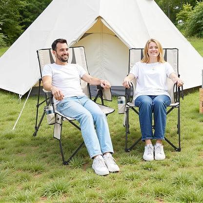 VEVOR Heated Camping Chair, 3 Heat Settings, High Back Folding Camping Chair, Supports 260lbs, Full