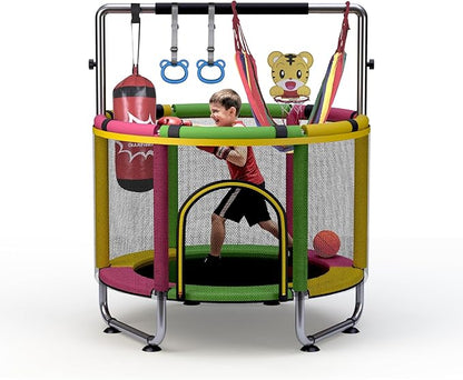 Trampoline for Kids 55inch Toddler Mini Small Trampoline Outdoor Indoor Basketball Hoop, Swing