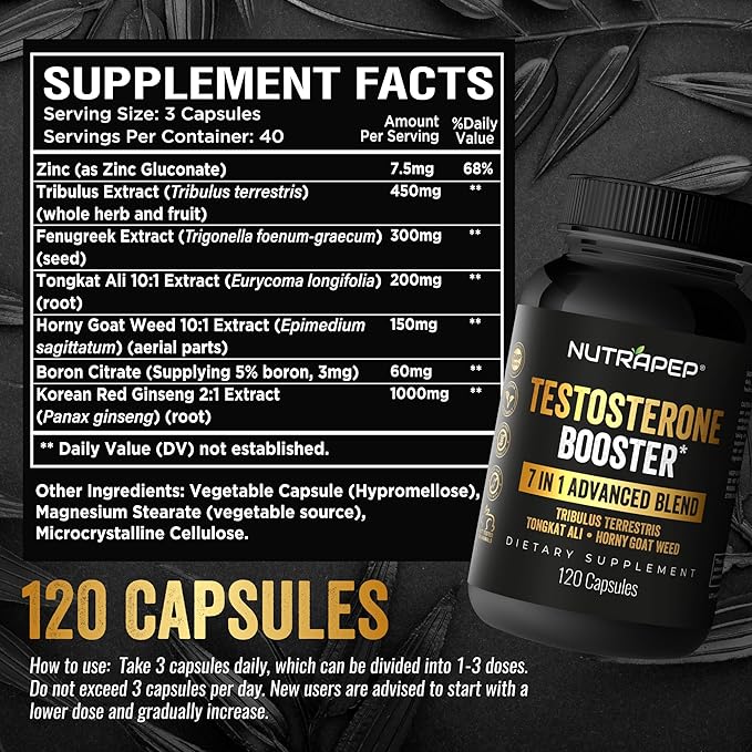 Testosterone Booster Supplement for Men - Natural Energy Enhancement Growth Builder Performance