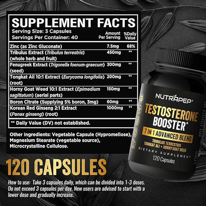 Testosterone Booster Supplement for Men - Natural Energy Enhancement Growth Builder Performance