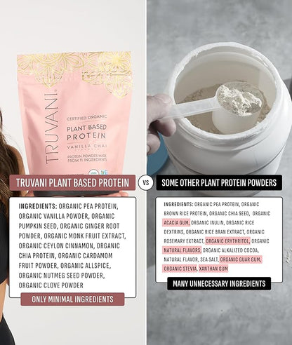 Truvani Vegan Pea Protein Powder | Vanilla Chai | 20g Organic Plant Based Protein | 1 Serving |