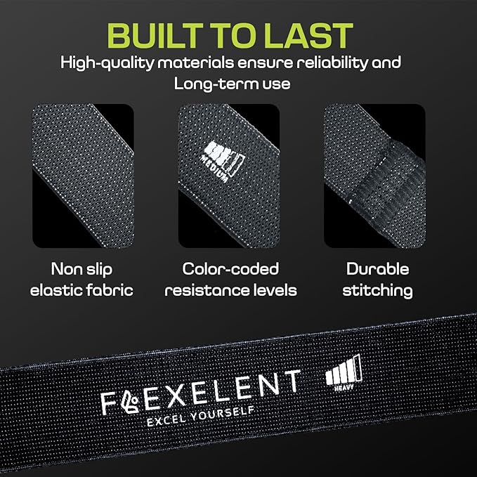Fabric Resistance Bands for Working Out with 5 Strength Levels - Extra Light to Extra Heavy, Thick