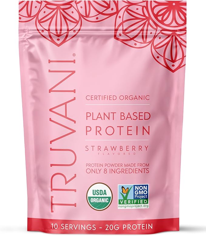 Truvani Vegan Pea Protein Powder | Strawberry | 20g Organic Plant Based Protein | 10 Servings |