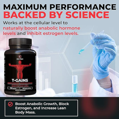 Anabolic Booster & Muscle Builder, T-GAINS Testosterone Supplement for Men, TRT Test Booster &