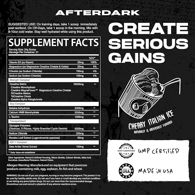 AfterDark Supplements Creation Creatine Monohydrate Powder, 10000mg Creatine Matrix Blend, Promotes