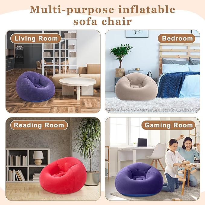 Realspring 6 Pcs Bean Bag Chairs for Adults Inflatable Chairs with Electric Air Pump,Blow up Couch