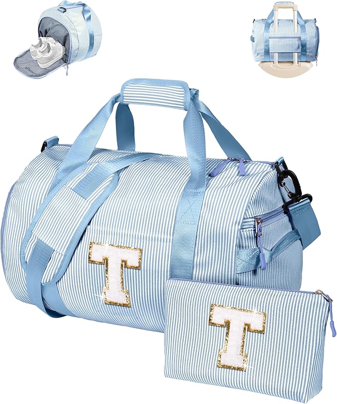 Fashionable Gifts for Teens Girl, Girl Gym Bag, Kids Initial Overnight Duffel Bags with Shoe